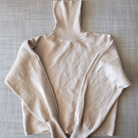 Women's Beige Turtleneck ribbed Sweater PINK ROSE | Size S - Picture 1 of 6